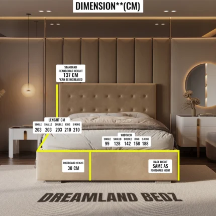 Florence Bed Frame With Optional Ottoman Storage Dimension Sizes