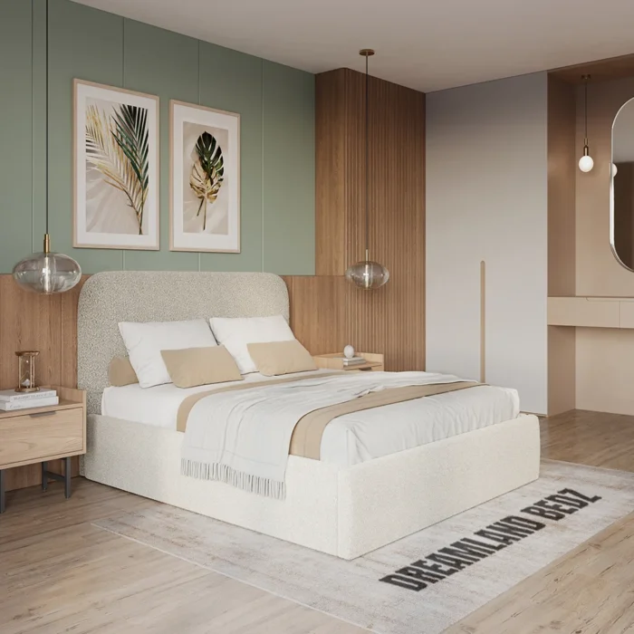 Georgia Teddy Boucle King Bedframe Assembled In Room