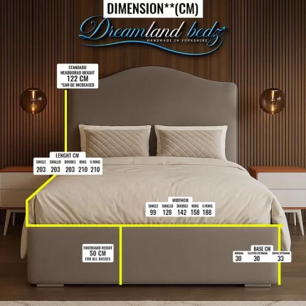 Hampshire Bed Frame With Optional Ottoman Storage Dimension Sizes
