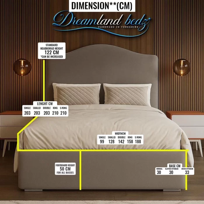 Hampshire Bed Frame With Optional Ottoman Storage Dimension Sizes