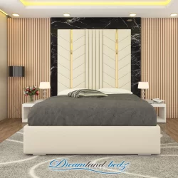 Luxurious Golden Pyramid Bed with Optional Ottoman Storage { 3 pieces split headboard}