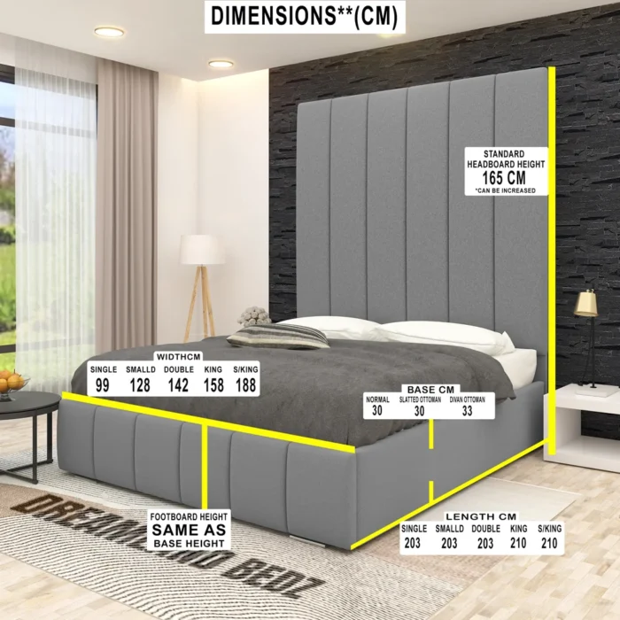 Luxury High Panel Wilson Upholstered Ottoman Bed Frame Split Headboard Dimensions