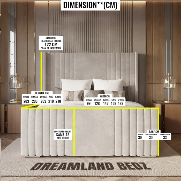 Milan Wingback Bed Frame Dimesnion