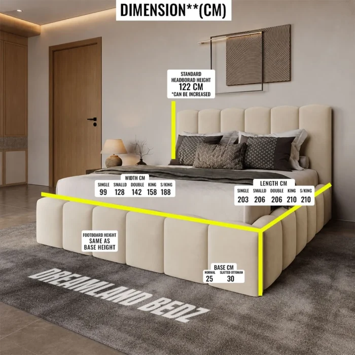 Nova Upholstered Bed Frame Dimension Sizes
