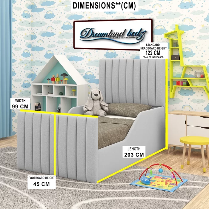 osaka-linear-upholstered-single-bed-with-safety-Side-Panels-grey-colour-dimensions
