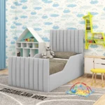 Osaka Linear Upholstered Single Bed With Safety Side Panels Grey Colour