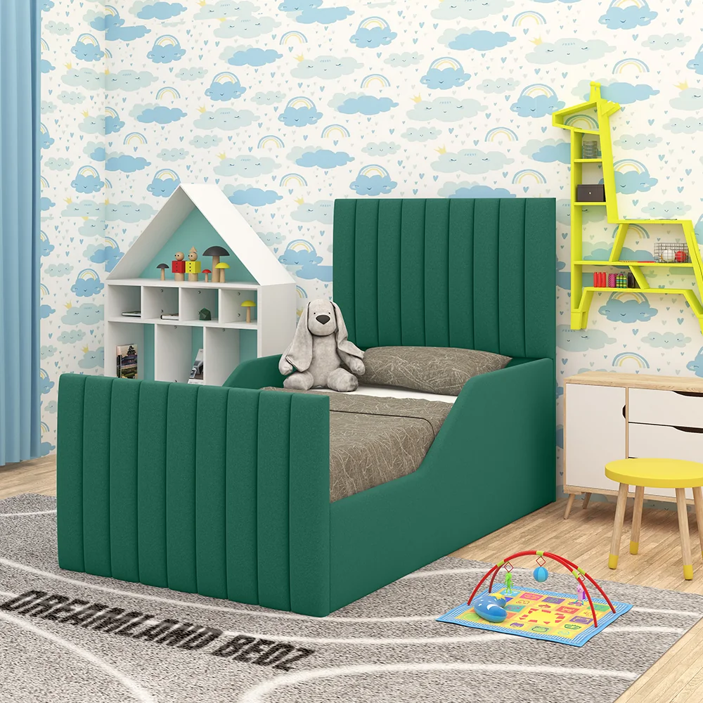 Osaka Linear Upholstered Single Bed With Safety Side Panels Osaka Linear Upholstered Single Bed With Safety Side Panels