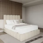 Oslo Cream Teddy Boucle Panel Bed Frame Assemble In Room