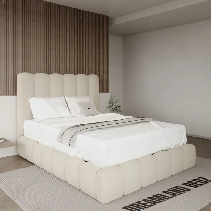 Oslo Cream Teddy Boucle Panel Bed Frame Assemble In Room