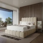 Oslo Cream Teddy Boucle Panel Bed Frame Side View