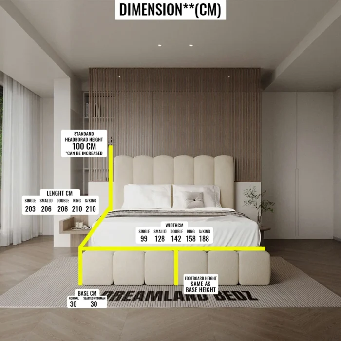 Oslo Cream Teddy Boucle Panel Bed Frame Dimension