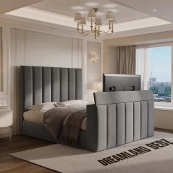 Sherlock Light Grey Velvet Electric Media Tv Bed Uk Design