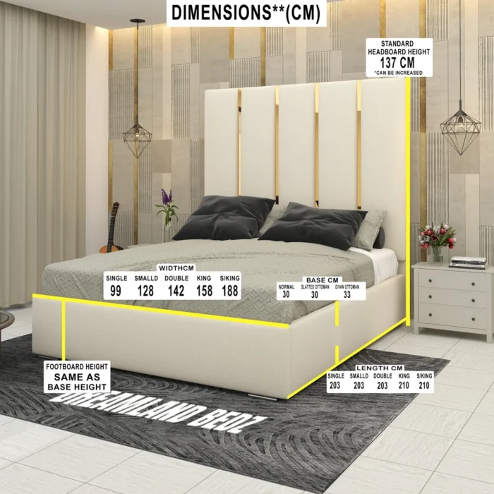 The 2025 Golden Zurich Luxury Bed With Optional Ottoman Storage Dimensions