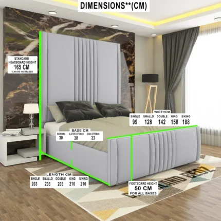 The Alexandria High Panel Bed Frame With Optional Ottoman Storage Split Headboard Dimensions