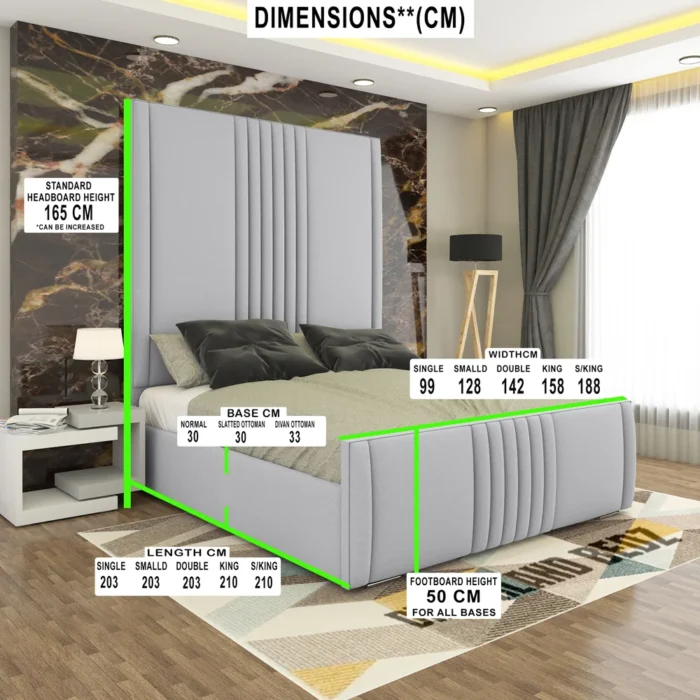 The Alexandria High Panel Bed Frame With Optional Ottoman Storage Split Headboard Dimensions