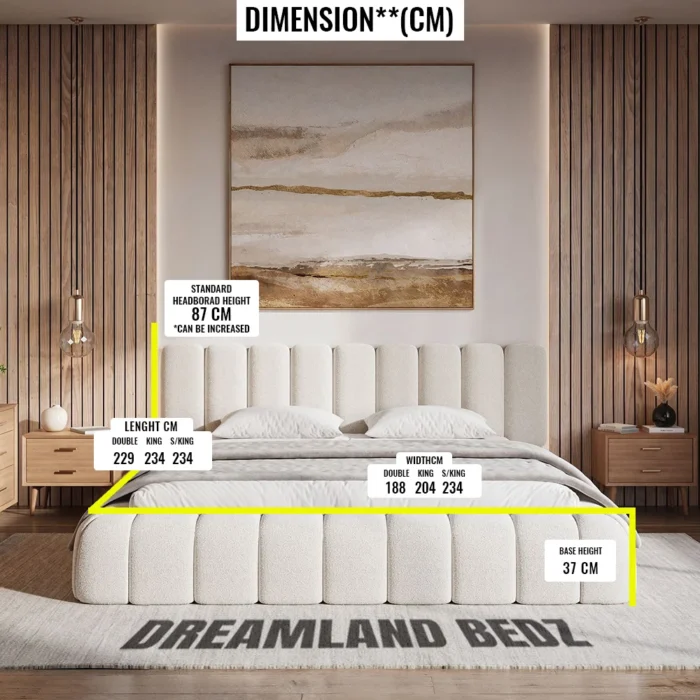The Cloud Haven Bed Teddy Boucle Cream Dimension