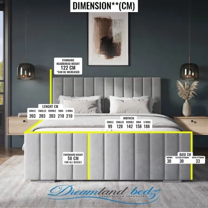 The Orlando Liner Bed Front View Dimension Sizes Image