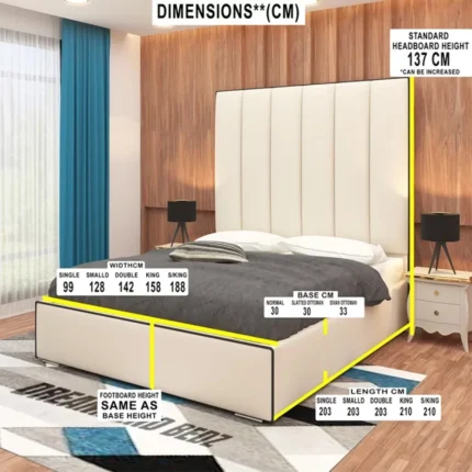 The Paris Liner Bed Frame With Black Piping Dimension