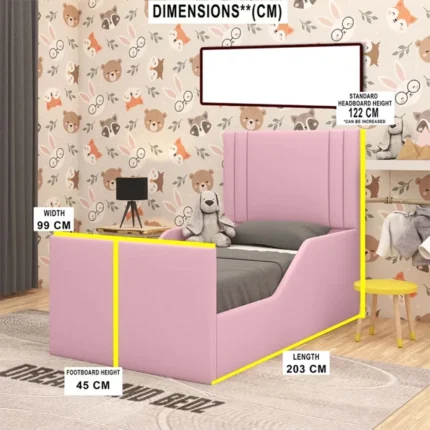 The Princess Pink Velvet Single Bed Frame Dimensions
