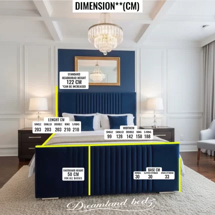 The Royale Signature Bed With Optional Ottoman Storage Dimension Sizes