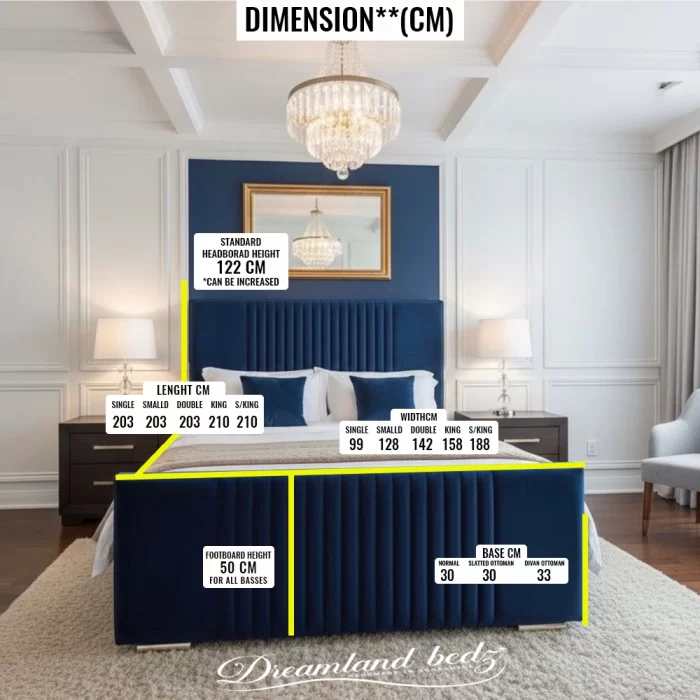 The Royale Signature Bed With Optional Ottoman Storage Dimension Sizes