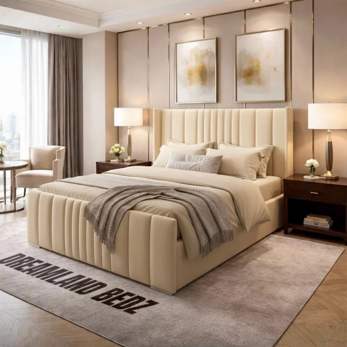 AuraRest Modern Wingback Bed | Stylish & Comfortable - Dreamland Bedz