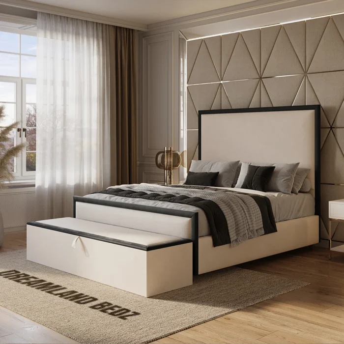 Washington Bed Frame With Black And Cream Fabric Bed Uk