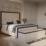 Washington Bed Frame With Black And Cream Plush Fabric Bed Left View