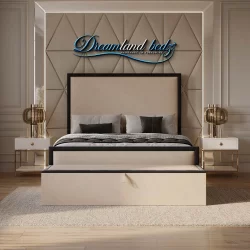 2026 Washington Bed Frame With Black Plush and Cream Plush fabric